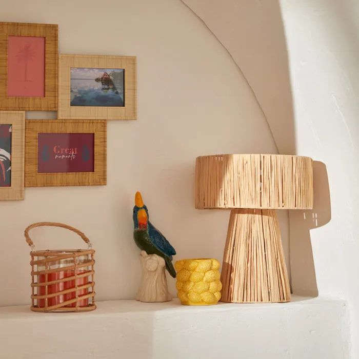 Oiseau decoratif en ceramique sur socle-bleu-beige-multi – Image 3