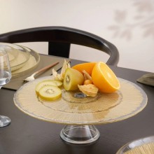 PRESENTOIRE A GATEAU EN VERRE-33CM-CELESTE TRANSPARENT DORE – Image 2