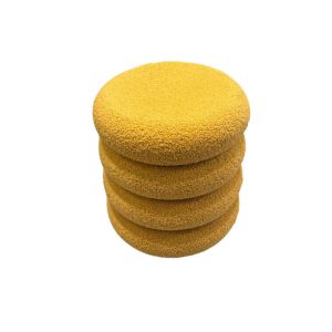 Pouf en tissus bouclettes rond-38x40cm-4 niveaux-jaune moutarde