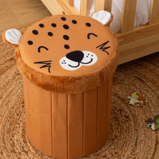 POUF BOITE DE RANGEMENT ROND-30X36CM-ANOKI KIDS-LEOPARD – Image 3
