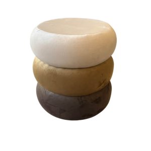 Pouf en tissus velours rond-38x40cm/3niveaux-beige/marron-clair
