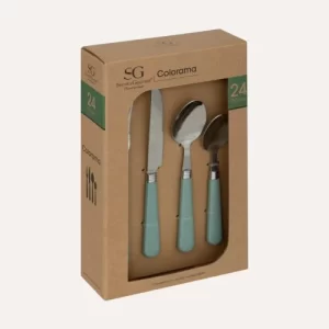 MENAGERE-24PCS EN INOX-COLORAMA MANCHE VERT