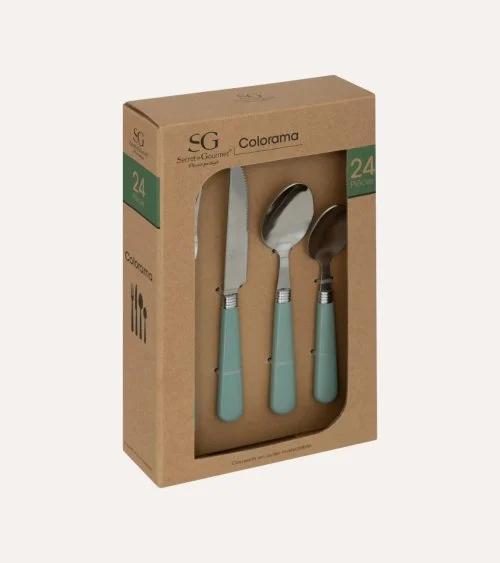 MENAGERE-24PCS EN INOX-COLORAMA MANCHE VERT