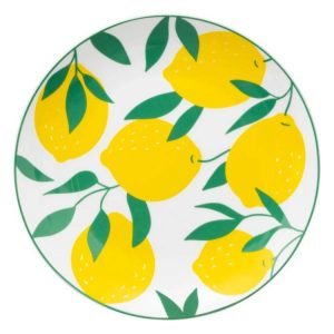 ASSIETTE A DESSERT RONDE-19CM-EN PORCELAINE BLANCHE-MOTIF CITRON