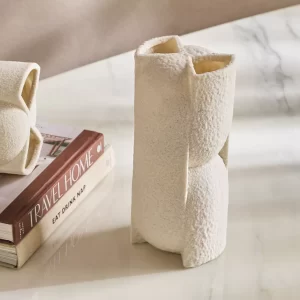 Vase en resine-12x12x25,8cm-abstrait-beige