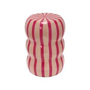 Tabouret rond en metal-30x40cm-rayures -rose-beige