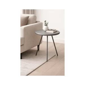 Table d'appoint ronde en métal-3 pieds-49x55cm-gris-clair mat