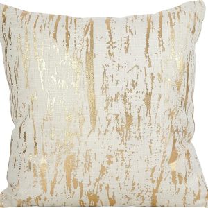 COUSSIN DECORATIF-45X45CM-EN COTON-BLANC MOTIF DORE+PERLES