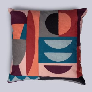 Coussin décoratif-50x50cm-dehoussable avec broderie-orange-rouge-multi