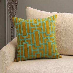 Coussin décoratif-50x50cm-dehoussable avec broderie Burgundy-jaune-vert