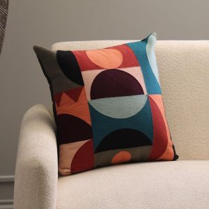 Coussin decoratif-50x50cm-dehoussable avec broderie-bleu-rouge-multi