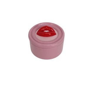 Boite en résine +couvercle-12cm-motif lèvre-rose-rouge