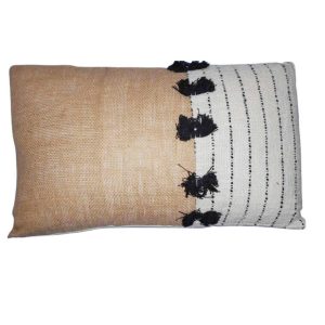 Coussin decoratif-30x50cm-naturel tisse-beige-noir