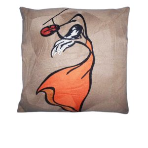 Coussin decoratif-45x45cm-marron motif femme musicienne-orange-noir