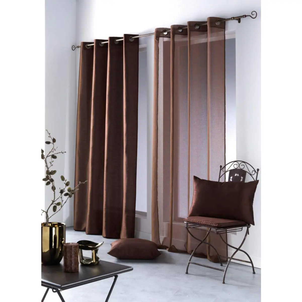 RIDEAU PRET A POSER-140X280CM-VOILAGE-MARRON – Image 2