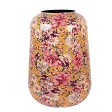 VASE EN METAL-38X38X49CM-ROND HAUT FLEURI-ROUGE MULTI