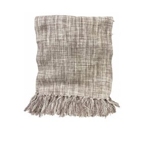 Plaid-125x150cm-en coton-marron-beige-avec franges