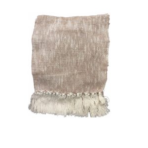 Plaid-125x150cm-en coton-rose-crème avec franges crème