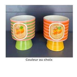 Vase en ceramique-12,2x15,2cm-motif-orange-limonade-vert-jaune-asst