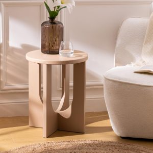 Table a café en bois ronde-50,5x40cm-bloom-beige-noisette