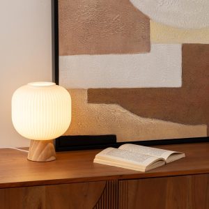 Lampe de table-25cm-base en abj en verre-blanc-Travis