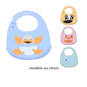 Bavoir enfant en silicone avec rebord motif animaux ASST