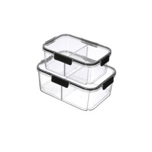Boite de conservation en plastique-2pcs-avec separation transparent-noir