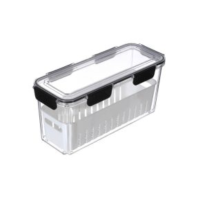 Organisateur de frigo plastique transparent avec passoire-33,5x13,5x10cm-blanc-noir
