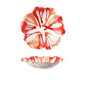 Centre de table en ceramique-41,5x9cm-beige-orange-rouge