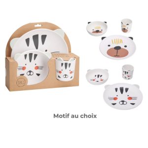 Service pour enfant en mélamine-3pcs-assiettes+verres ASST