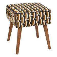 Tabouret carre-38x38x42cm-pied en bois assise en textile Chiara-beige-marron-noir