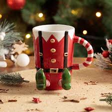 Noel mug en dolomite-30CL-motif lutin-rouge-vert