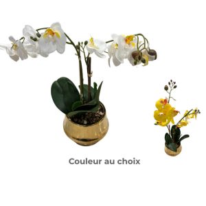 Fleur artificielle orchidee-16x12x45cm-blanc-vase en céramique dore