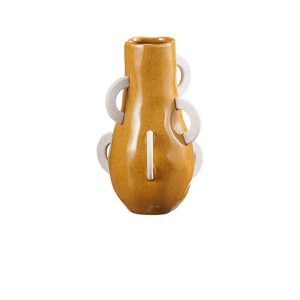 Vase en céramique -22x20x33cm-marron motif 7 anses-blanches