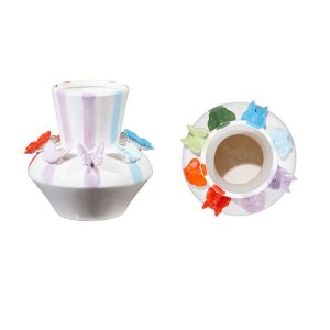 Vase en ceramique-21x22cm-forme jarre motif papillons-blanc-multi