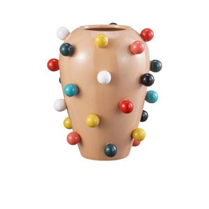 Vase en céramique-26,5x30,7cm-marron-motif boules multi