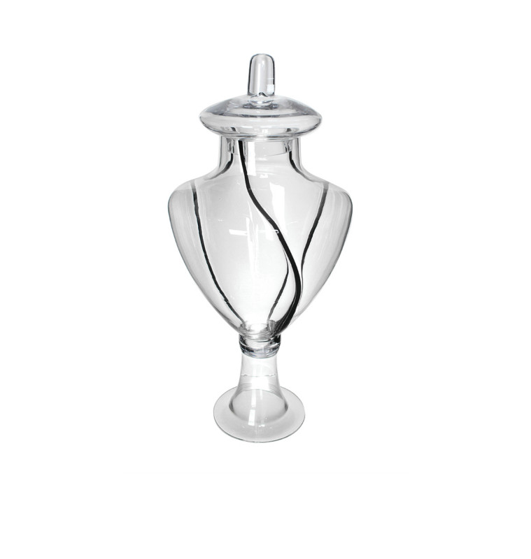 Vase en verre transparent-12x55,5cm-avec couvercle rayures-noires