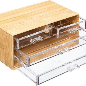 ORGANISATEUR DE MAQUILLAGE EN BAMBOU-PLASQTIQUE-4 TIROIRS