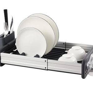 Egouttoir a vaisselle en plastique/alu extensible-61,5x35x16cm-gris