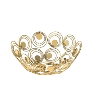 Panier a fruit en inox-25x25x10cm-motif spirales dore