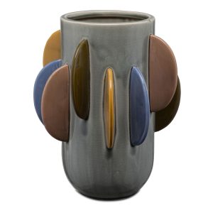 VASE EN CERAMIQUE-21.2X26.5CM-VERT-MOTIF-12 MANCHES MULTI