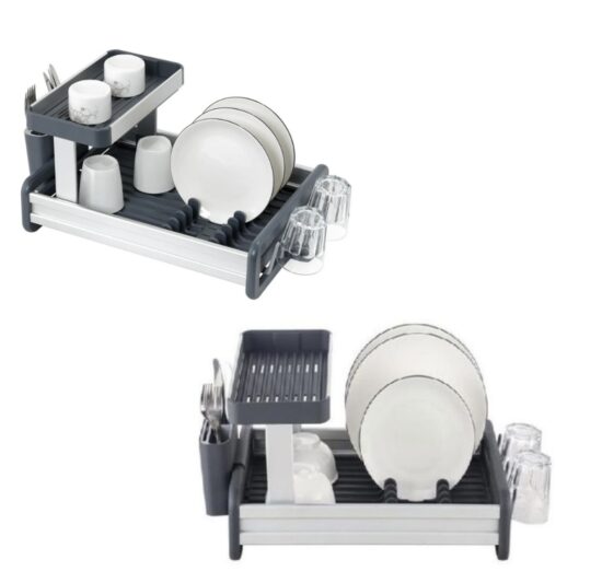 Egouttoir a vaisselle en plastique/alu 2 niveaux-54,2x35x25,1cm-gris – Image 5