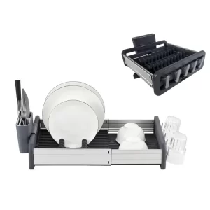 Egouttoir a vaisselle en plastique/alu extensible-61,5x35x16cm-gris