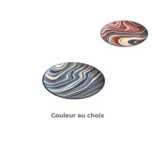Assiette plate ronde en melamine-21cm-effet marbre-bleu-beige-multi