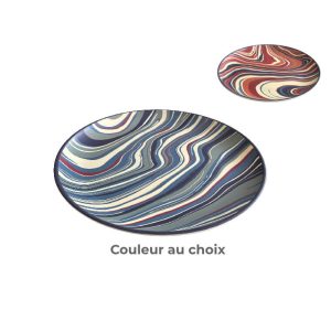 Assiette plate ronde en mélamine-27cm-effet marbre-bleu-beige-multi