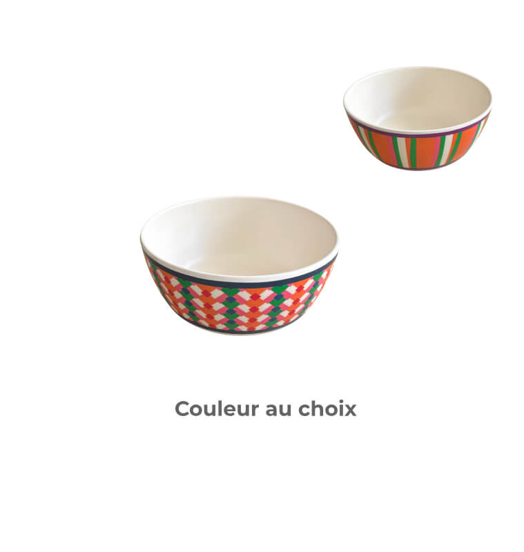 Bol en melamine-15x6,3cm-effet marbre-orange-vert-multi 2asst
