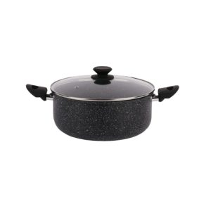 Marmite en inox baroly-28cm-effet granite noir-blanc