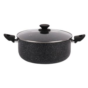 Marmite en inox-34cm-effet granite noir-blanc