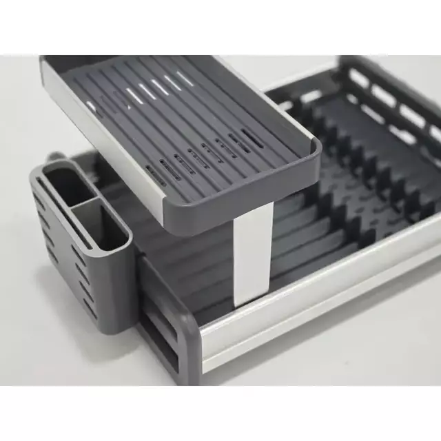 Egouttoir a vaisselle en plastique/alu 2 niveaux-54,2x35x25,1cm-gris – Image 2