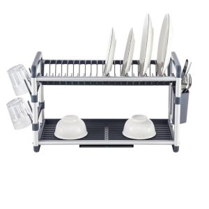 Egouttoir a vaisselle en plastique/alu 2 niveaux-60,9x26,7x34,2cm-gris